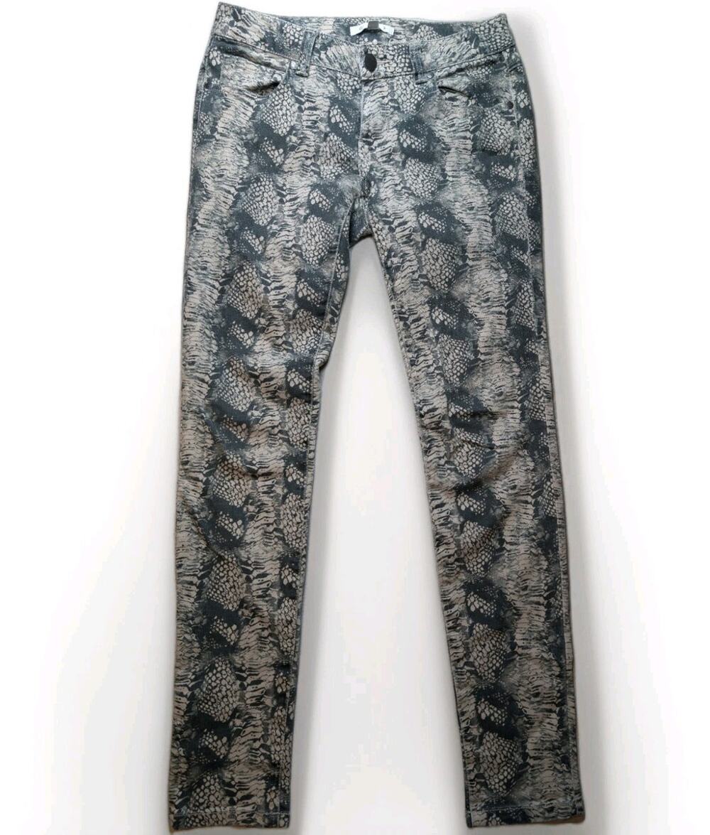 CAbi Snakeskin Print Skinny Ankle Pants Womens 6 Gray Reptile Mid Rise